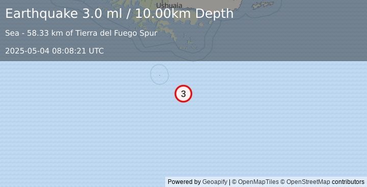 Earthquake DRAKE PASSAGE (3.0 ml) (2025-05-04 08:08:21 UTC)