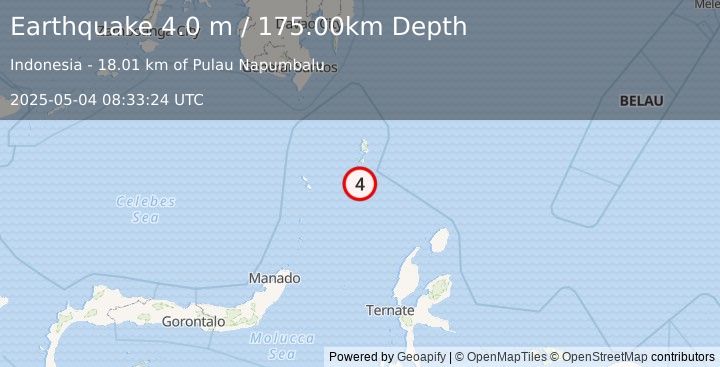 Earthquake KEPULAUAN TALAUD, INDONESIA (4.6 mb) (2025-05-04 08:33:23 UTC)