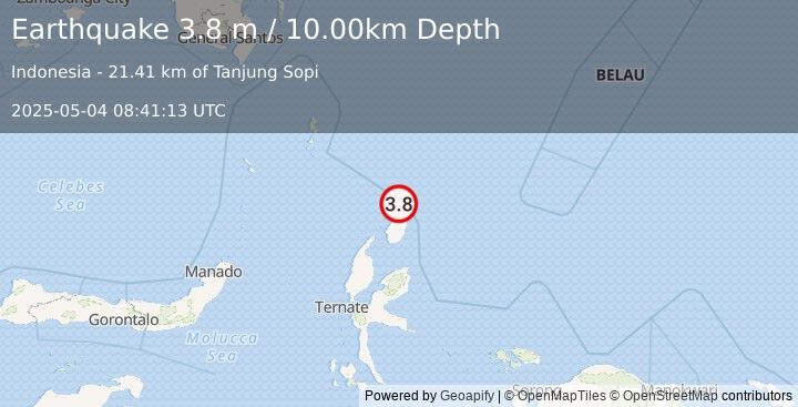 Earthquake HALMAHERA, INDONESIA (3.8 m) (2025-05-04 08:41:13 UTC)