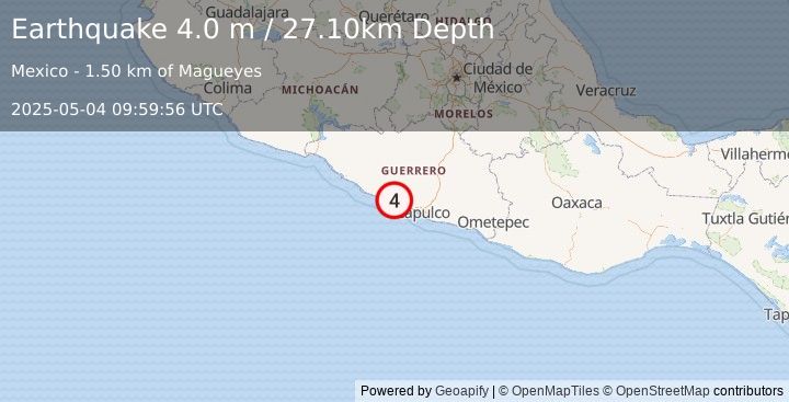 Earthquake GUERRERO, MEXICO (4.0 m) (2025-05-04 09:59:56 UTC)