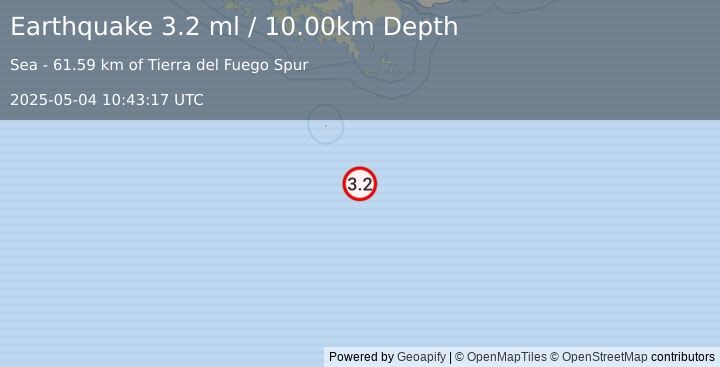 Earthquake DRAKE PASSAGE (3.2 ml) (2025-05-04 10:43:17 UTC)
