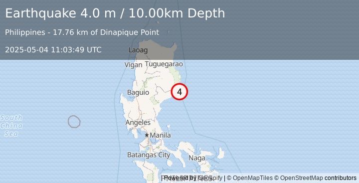 Earthquake LUZON, PHILIPPINES (4.0 m) (2025-05-04 11:03:49 UTC)