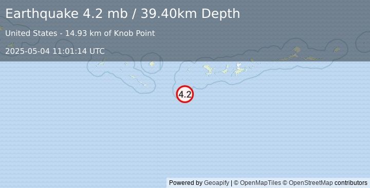 Earthquake ANDREANOF ISLANDS, ALEUTIAN IS. (4.2 mb) (2025-05-04 11:01:14 UTC)