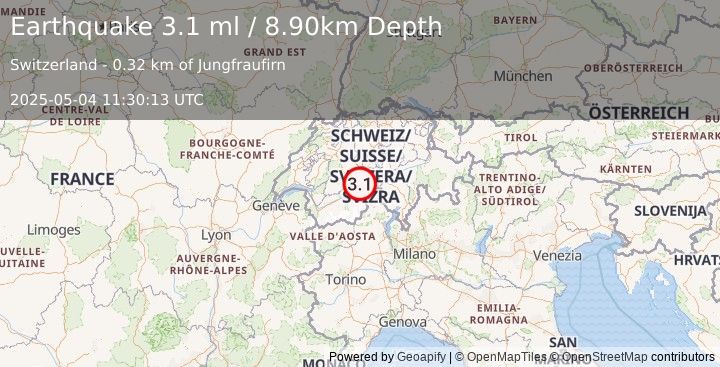 Earthquake SWITZERLAND (3.1 ml) (2025-05-04 11:30:13 UTC)