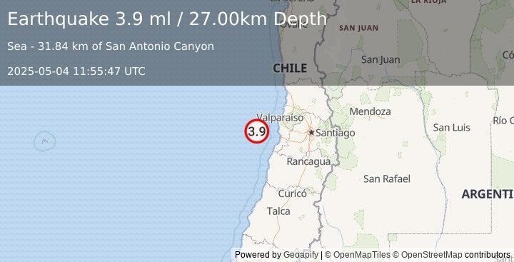 Earthquake OFFSHORE VALPARAISO, CHILE (3.9 ml) (2025-05-04 11:55:47 UTC)