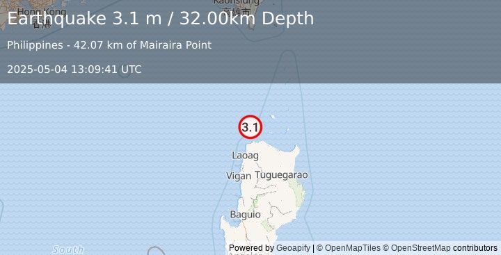 Earthquake BABUYAN ISL REGION, PHILIPPINES (3.1 m) (2025-05-04 13:09:41 UTC)