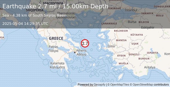 Earthquake AEGEAN SEA (2.7 ml) (2025-05-04 14:29:35 UTC)
