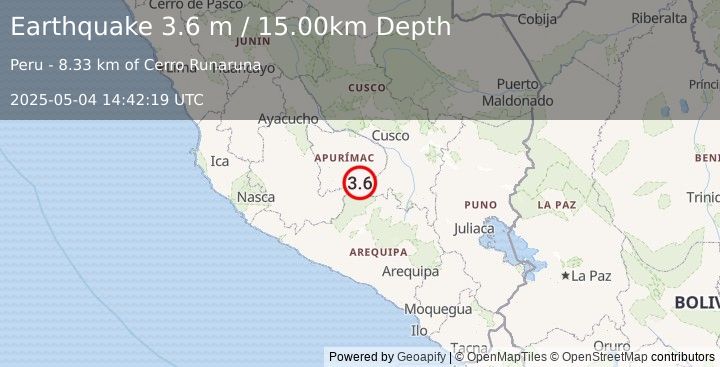 Earthquake CENTRAL PERU (3.6 m) (2025-05-04 14:42:19 UTC)