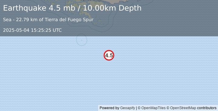Earthquake DRAKE PASSAGE (4.5 mb) (2025-05-04 15:25:25 UTC)