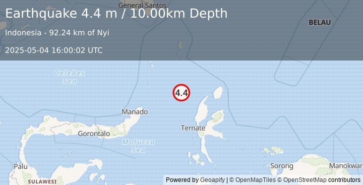 Earthquake MOLUCCA SEA (4.4 m) (2025-05-04 16:00:02 UTC)