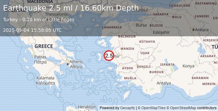 Earthquake NEAR THE COAST OF WESTERN TURKEY (2.5 ml) (2025-05-04 15:58:05 UTC)