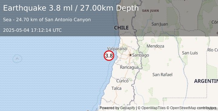 Earthquake OFFSHORE VALPARAISO, CHILE (3.7 ml) (2025-05-04 17:12:12 UTC)