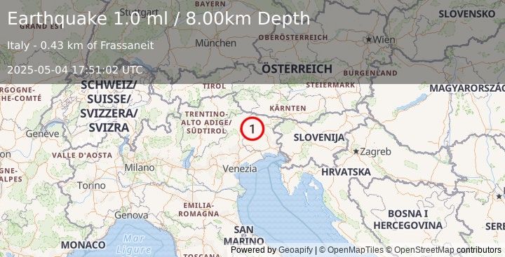 Earthquake NORTHERN ITALY (1.0 ml) (2025-05-04 17:51:02 UTC)