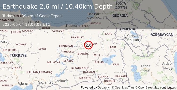 Earthquake EASTERN TURKEY (2.6 ml) (2025-05-04 18:07:03 UTC)