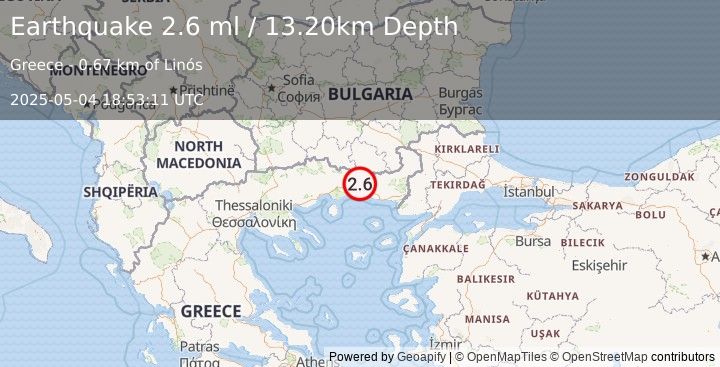 Earthquake GREECE (2.6 ml) (2025-05-04 18:53:11 UTC)