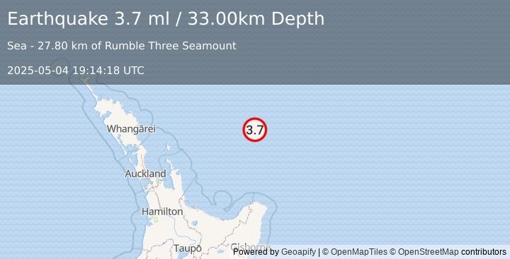 Earthquake OFF E. COAST OF N. ISLAND, N.Z. (3.7 ml) (2025-05-04 19:14:18 UTC)