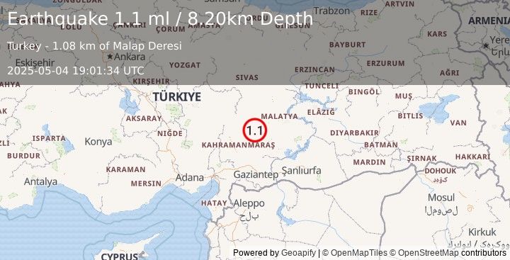 Earthquake CENTRAL TURKEY (1.1 ml) (2025-05-04 19:01:34 UTC)