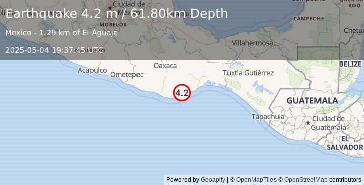 Earthquake OAXACA, MEXICO (4.2 m) (2025-05-04 19:37:45 UTC)