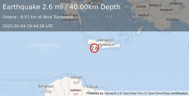 Earthquake CRETE, GREECE (2.5 ml) (2025-05-04 19:44:27 UTC)