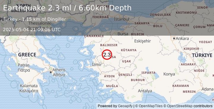 Earthquake WESTERN TURKEY (2.3 ml) (2025-05-04 21:09:06 UTC)