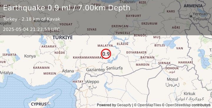 Earthquake EASTERN TURKEY (0.9 ml) (2025-05-04 21:23:53 UTC)