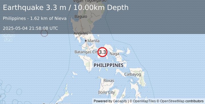 Earthquake LUZON, PHILIPPINES (3.3 m) (2025-05-04 21:58:08 UTC)