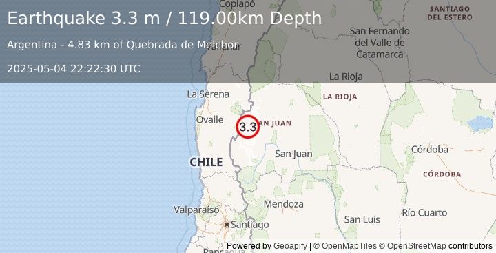Earthquake SAN JUAN, ARGENTINA (3.0 m) (2025-05-04 22:22:01 UTC)