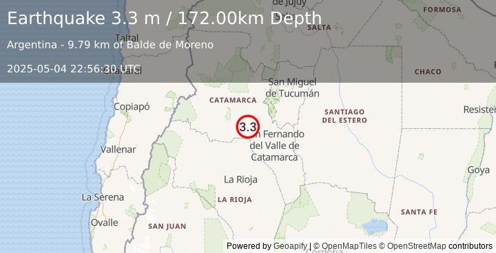 Earthquake CATAMARCA, ARGENTINA (3.3 m) (2025-05-04 22:56:30 UTC)