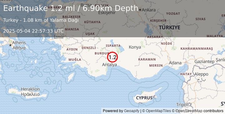 Earthquake WESTERN TURKEY (1.2 ml) (2025-05-04 22:57:33 UTC)