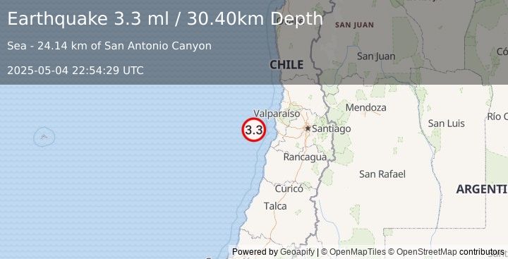 Earthquake OFFSHORE VALPARAISO, CHILE (3.3 ml) (2025-05-04 22:54:29 UTC)