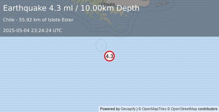 Earthquake DRAKE PASSAGE (4.3 ml) (2025-05-04 23:24:24 UTC)