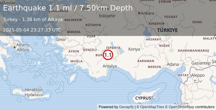 Earthquake WESTERN TURKEY (1.1 ml) (2025-05-04 23:27:33 UTC)