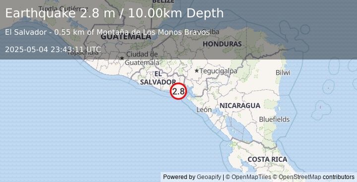 Earthquake EL SALVADOR (2.8 m) (2025-05-04 23:43:11 UTC)