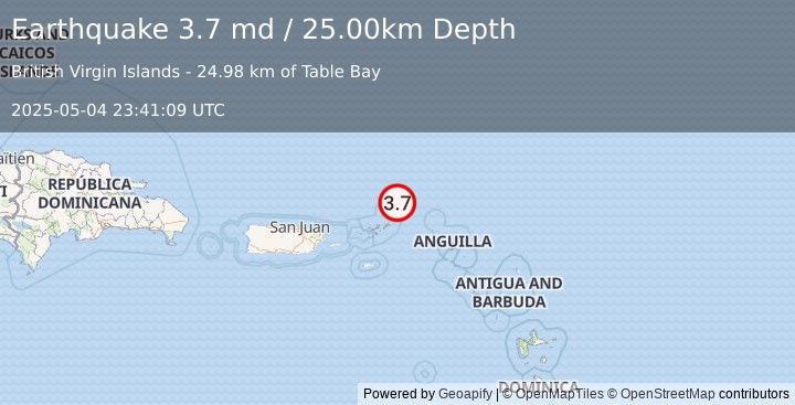 Earthquake VIRGIN ISLANDS REGION (3.7 md) (2025-05-04 23:41:09 UTC)