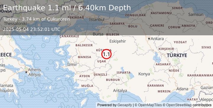 Earthquake WESTERN TURKEY (1.1 ml) (2025-05-04 23:52:01 UTC)