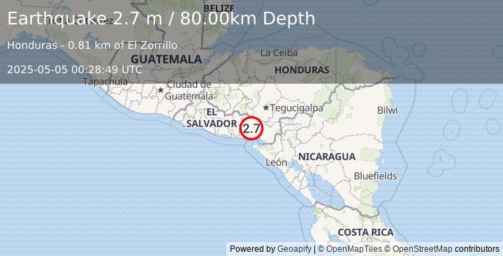 Earthquake HONDURAS (2.7 m) (2025-05-05 00:28:49 UTC)
