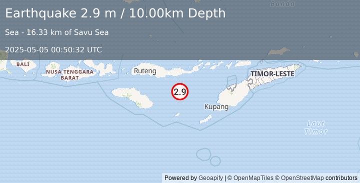 Earthquake SAVU SEA (2.9 m) (2025-05-05 00:50:32 UTC)