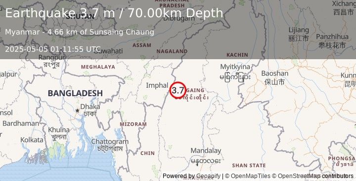 Earthquake MYANMAR-INDIA BORDER REGION (3.7 m) (2025-05-05 01:11:55 UTC)