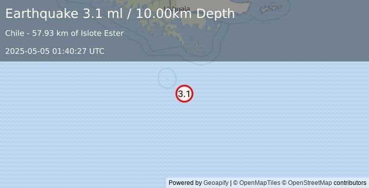 Earthquake DRAKE PASSAGE (3.1 ml) (2025-05-05 01:40:27 UTC)