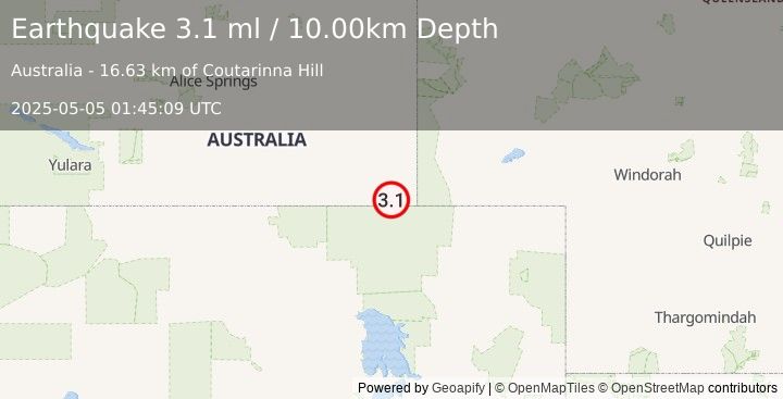 Earthquake NORTHERN TERRITORY, AUSTRALIA (3.1 ml) (2025-05-05 01:45:09 UTC)