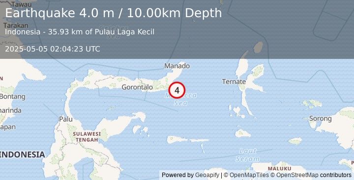 Earthquake MINAHASA, SULAWESI, INDONESIA (4.0 m) (2025-05-05 02:04:23 UTC)