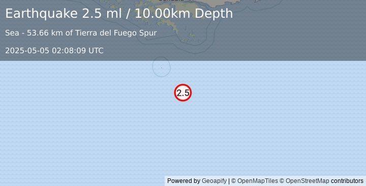 Earthquake DRAKE PASSAGE (2.5 ml) (2025-05-05 02:08:09 UTC)
