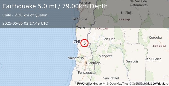 Earthquake COQUIMBO, CHILE (5.0 ml) (2025-05-05 02:17:48 UTC)