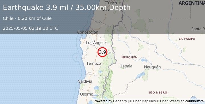 Earthquake ARAUCANIA, CHILE (3.9 ml) (2025-05-05 02:19:10 UTC)