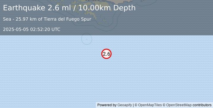 Earthquake DRAKE PASSAGE (2.6 ml) (2025-05-05 02:52:20 UTC)