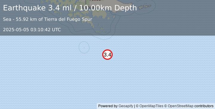 Earthquake DRAKE PASSAGE (3.4 ml) (2025-05-05 03:10:42 UTC)