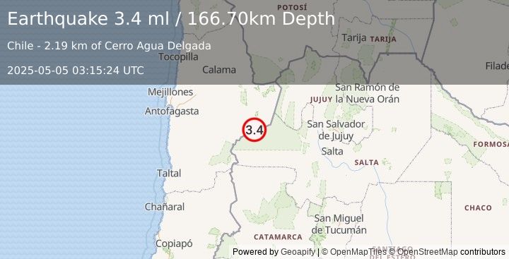 Earthquake ANTOFAGASTA, CHILE (3.4 ml) (2025-05-05 03:15:24 UTC)