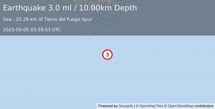 Earthquake DRAKE PASSAGE (3.0 ml) (2025-05-05 03:29:53 UTC)
