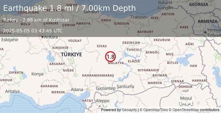 Earthquake CENTRAL TURKEY (1.8 ml) (2025-05-05 03:43:45 UTC)