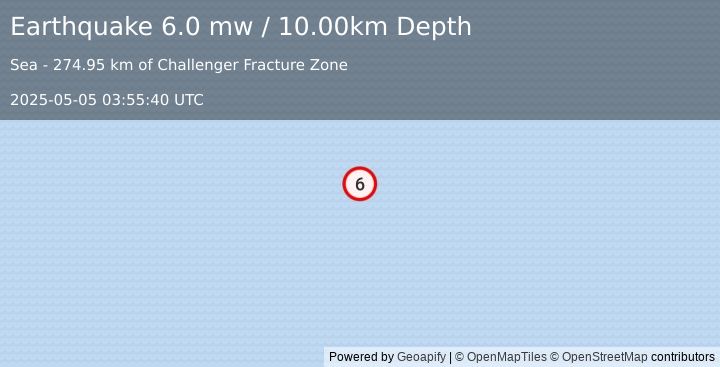 Earthquake SOUTHERN EAST PACIFIC RISE (6.0 mw) (2025-05-05 03:55:40 UTC)